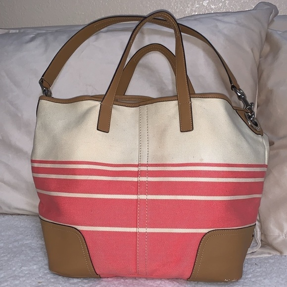 Coach Hadley Variegated coral and beige striped coach tote - Picture 2 of 13